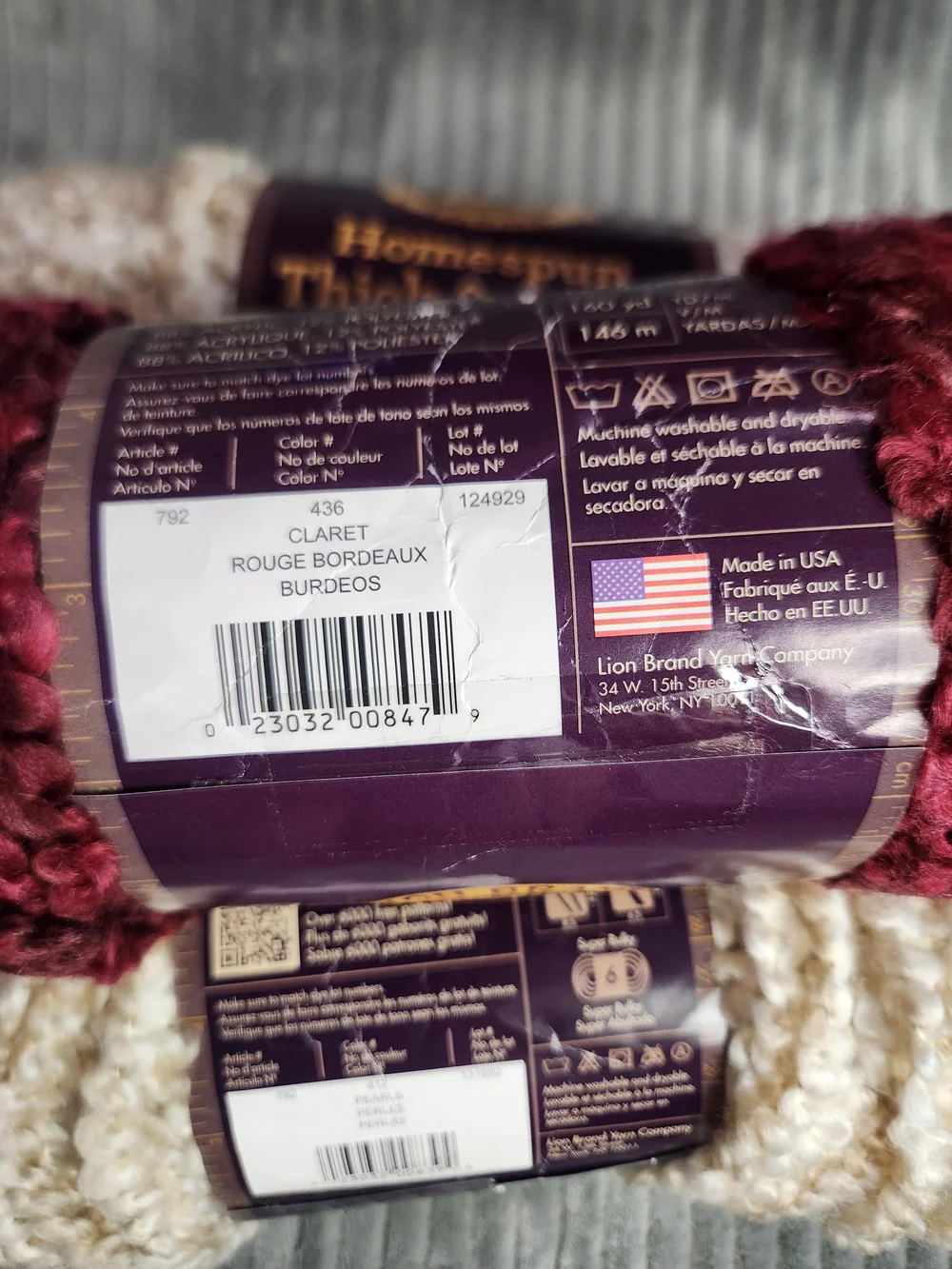 Lion Brand HOMESPUN Yarn PEARLS Beige Cream 8oz Thick & Quick yarn red cream